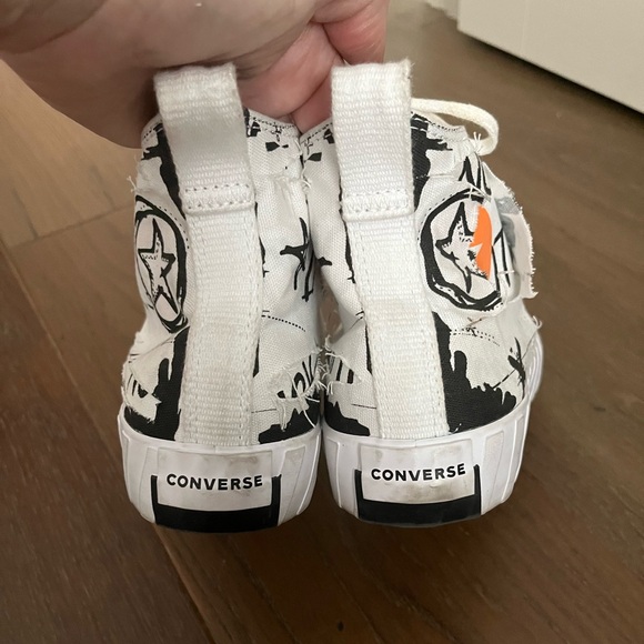 Converse Unisex UNT1TL3D Script Print White w/Blk Classic Hi-Tops sz M 7.5 W 9.5 - Picture 6 of 16